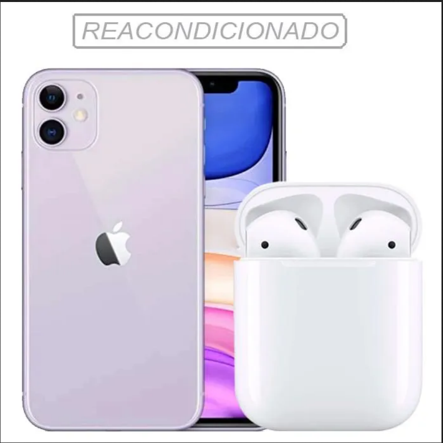 COMBO Iphone 11 64GB + Apple AirPods 2da Generación Reacondicionados