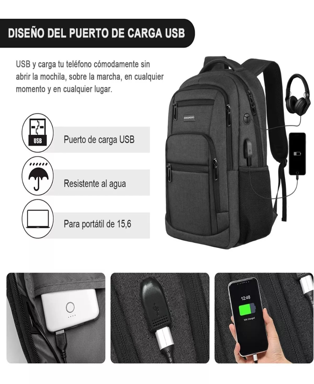 Mochila De Viaje De Negocios Antirrobo Para Portátil Con Puerto De Carga Usb, Resistente Al Agua Para Portátil De 15.6 Pulgadas Y Portátil