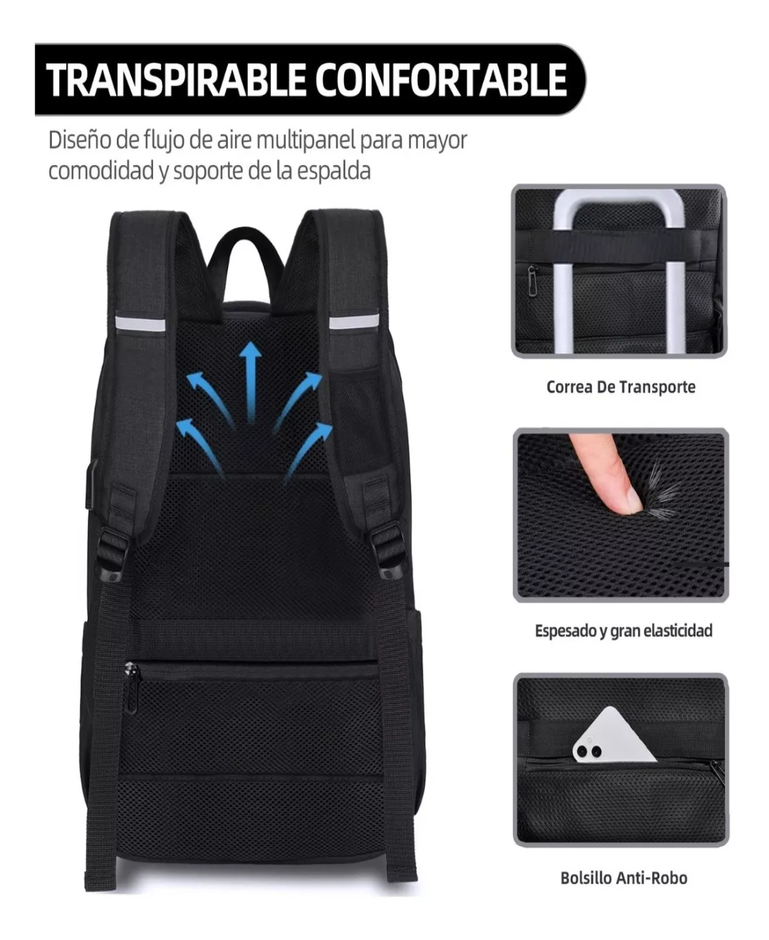 Mochila De Viaje De Negocios Antirrobo Para Portátil Con Puerto De Carga Usb, Resistente Al Agua Para Portátil De 15.6 Pulgadas Y Portátil