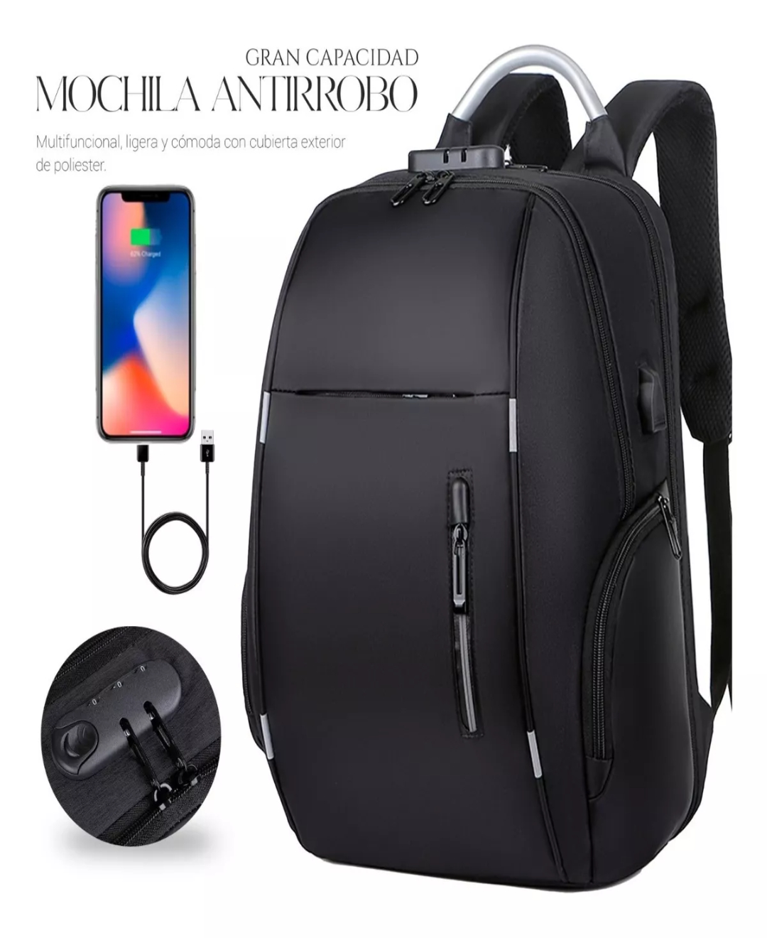 Mochila Antirrobo De Gran Capacidad Con Cargador Usb