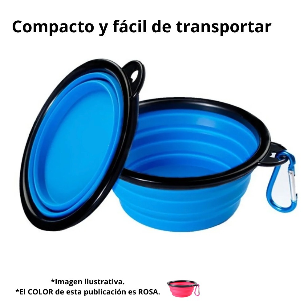 Plato Plegable de Silicona PORTÁTIL - Cuenco de Agua y Comida color ROSA