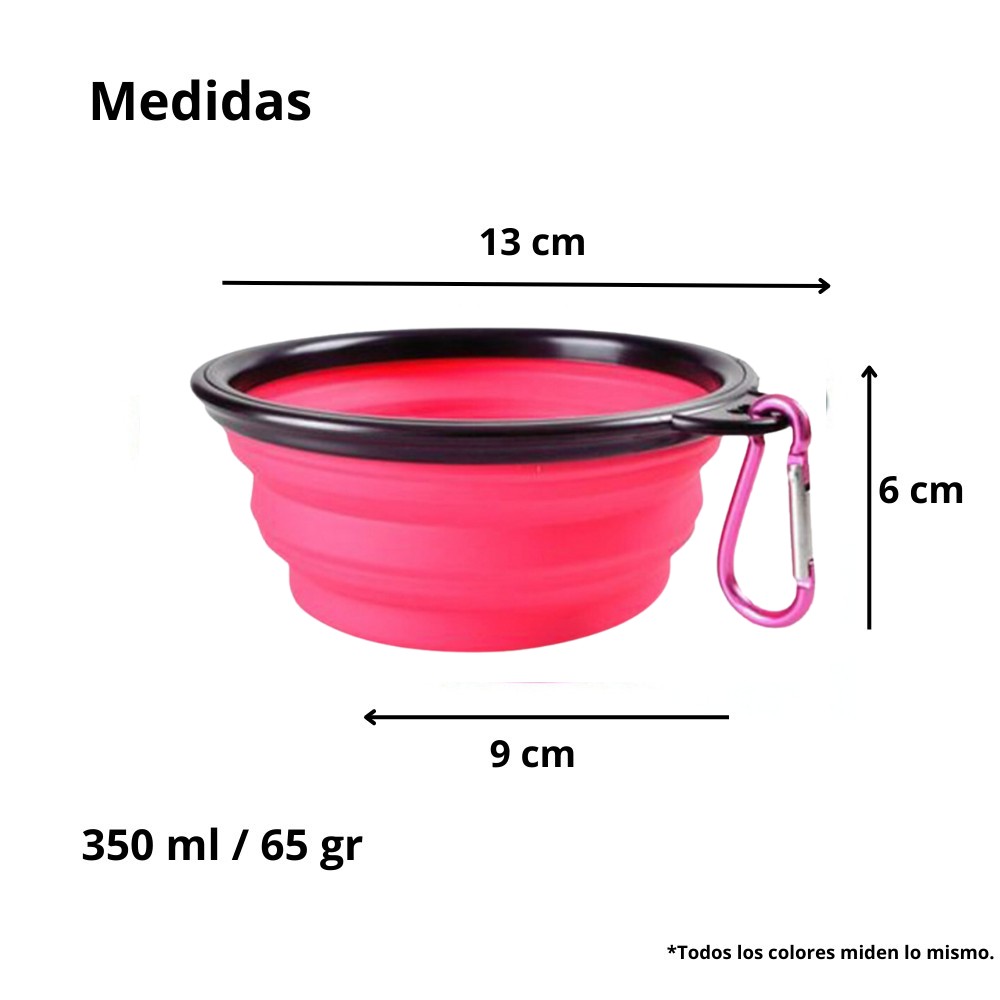 Plato Plegable de Silicona PORTÁTIL - Cuenco de Agua y Comida color ROSA