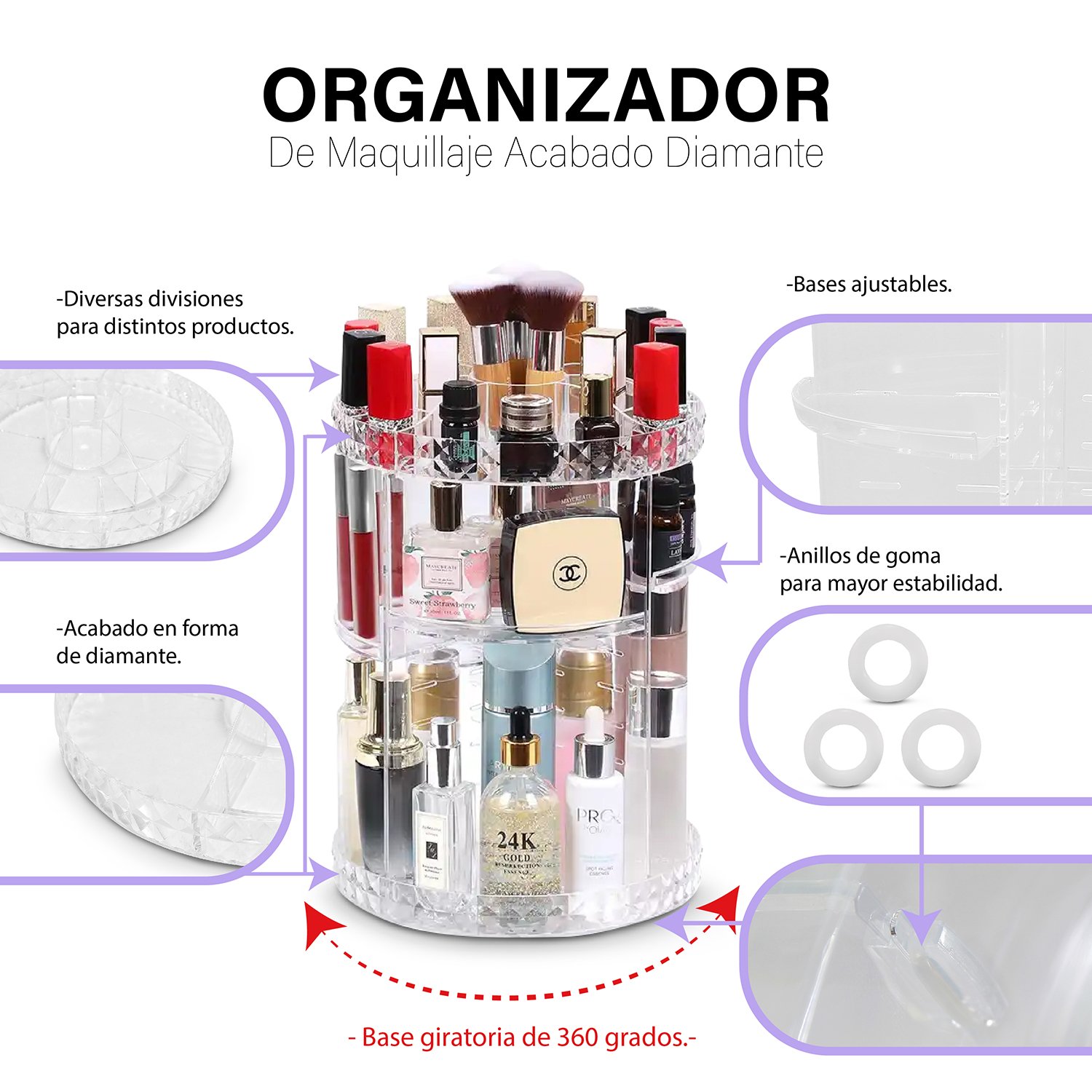 Organizador de Maquillaje Giratorio 360° (Diseño Diamante)