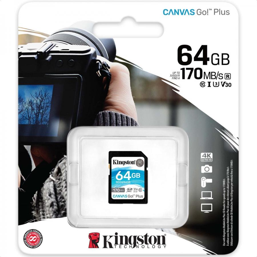 Memoria SD 64GB Kingston SDXC Clase 10 Canvas Go! Plus SDG3/64GB
