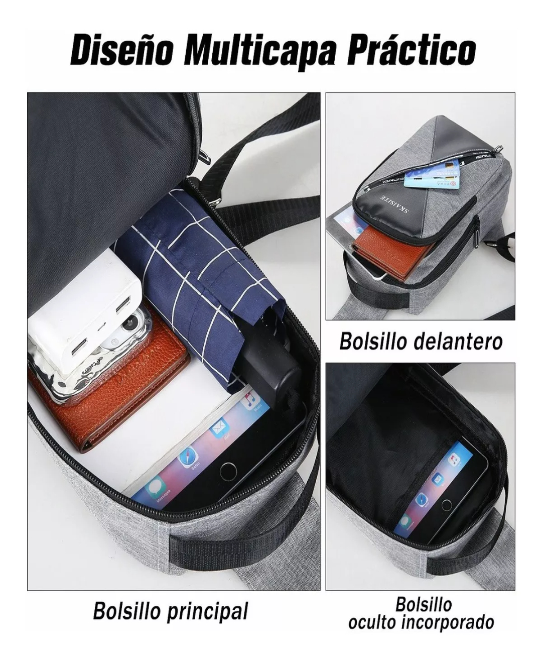 Mochila Bandolera Cruzada Pechera Cruzada De Hombro Bolsa Con Puerto De Carga Usb.