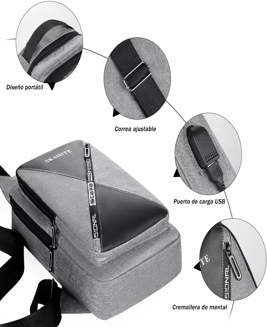 Mochila Bandolera Cruzada Pechera Cruzada De Hombro Bolsa Con Puerto De Carga Usb.