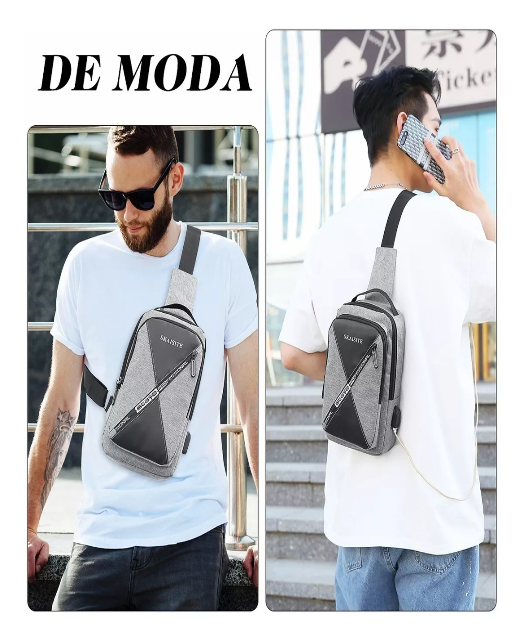 Mochila Bandolera Cruzada Pechera Cruzada De Hombro Bolsa Con Puerto De Carga Usb.