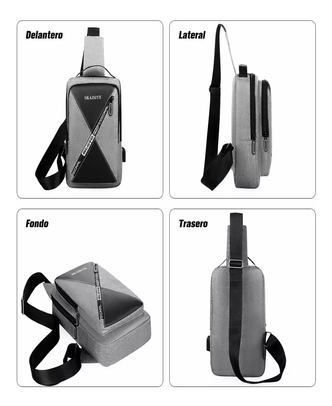 Mochila Bandolera Cruzada Pechera Cruzada De Hombro Bolsa Con Puerto De Carga Usb.