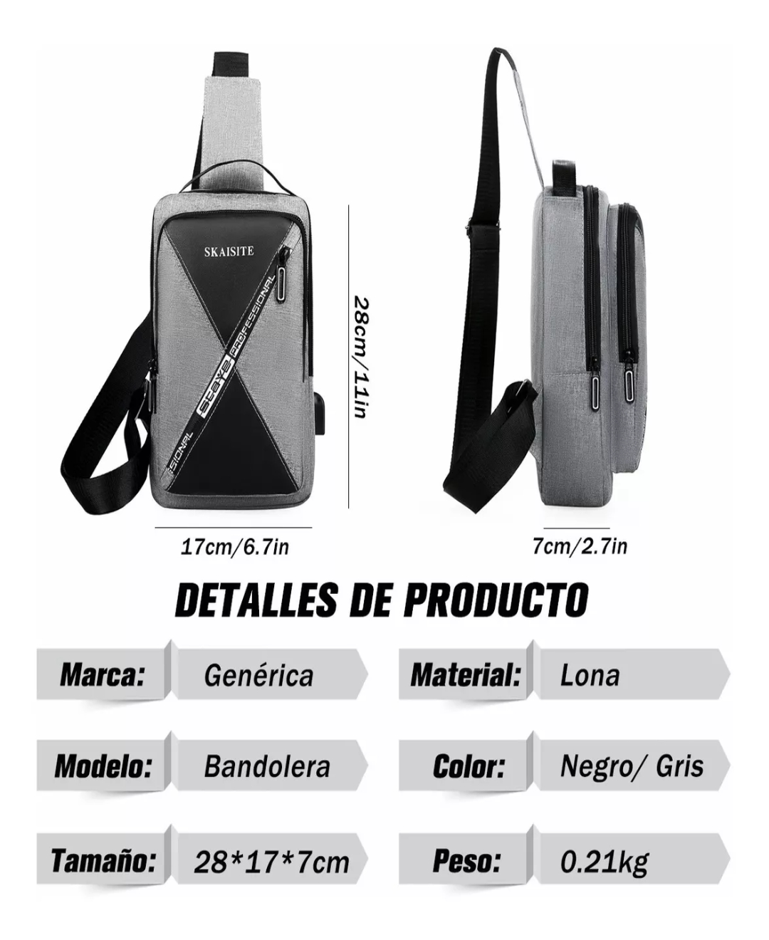 Mochila Bandolera Cruzada Pechera Cruzada De Hombro Bolsa Con Puerto De Carga Usb.