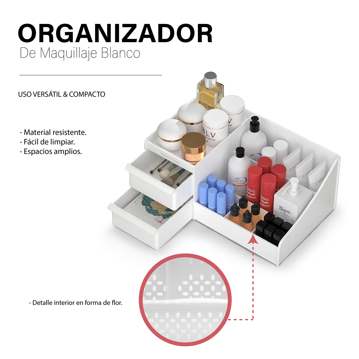 Organizador de Maquillaje de Plastico con cajones de almacenamiento