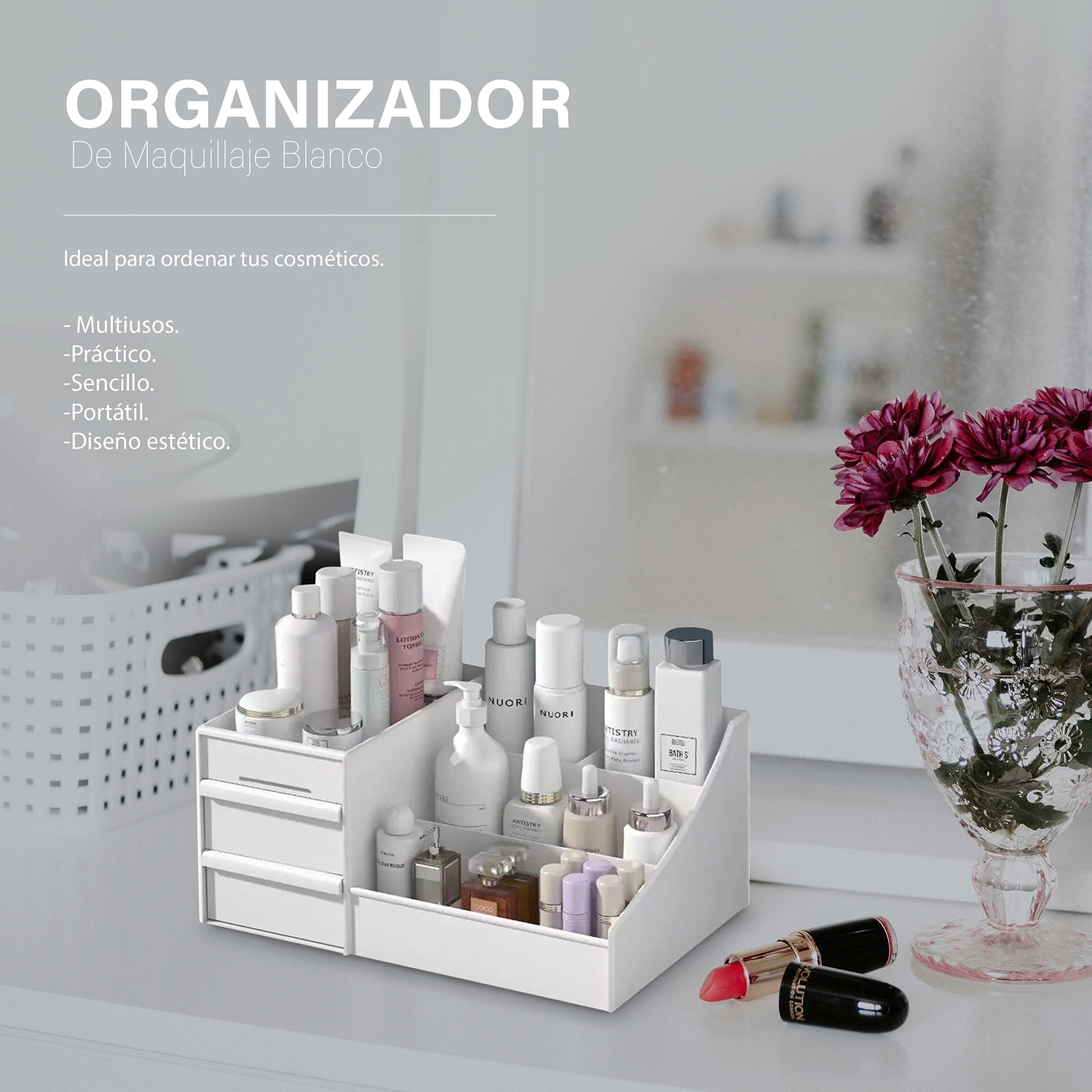 Organizador de Maquillaje de Plastico con cajones de almacenamiento