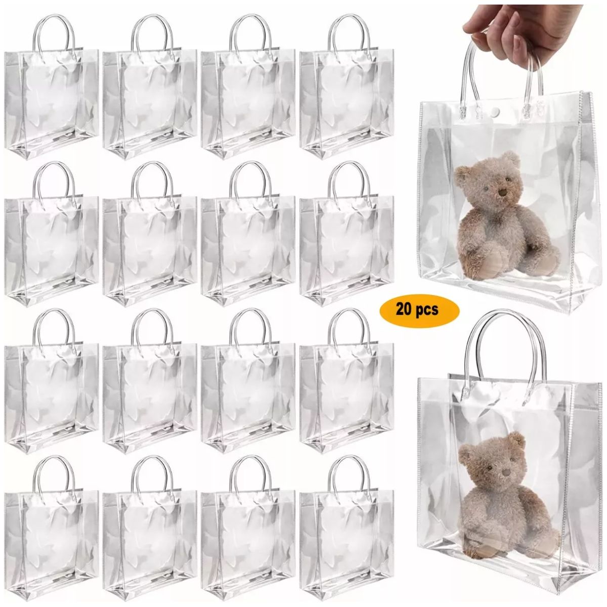 20 Bolsa Regalo Con Asa Transparentes Boda Bautizo Recuerdos