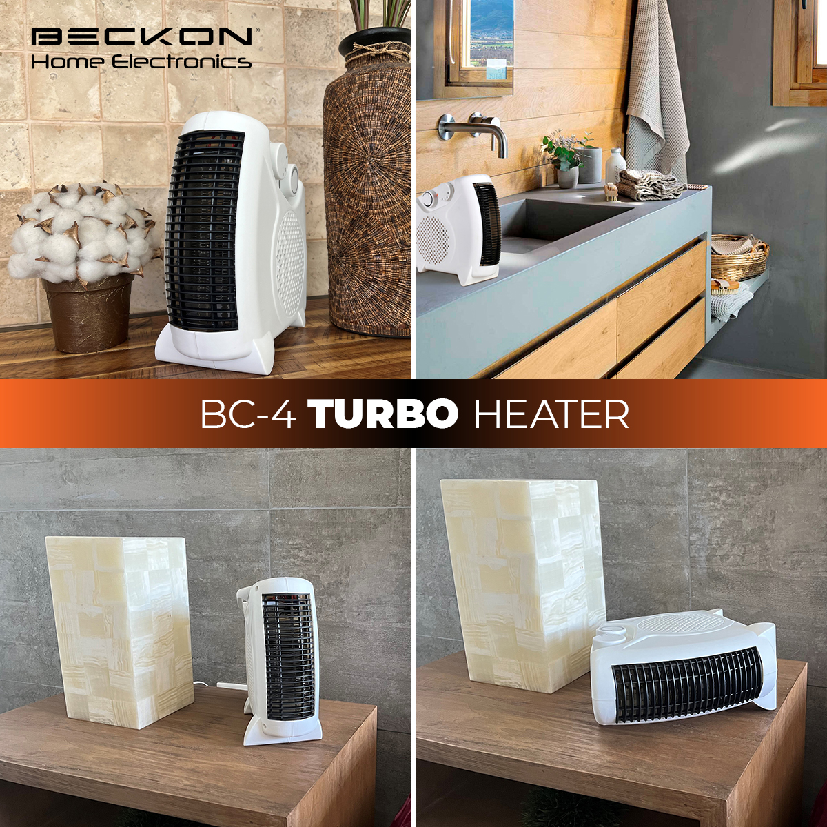 Calefactor Calentador eléctrico compacto 26cm de resistencia para recámara baño estudio hogar TURBO HEATER con termostato 750W / 1500W Beckon