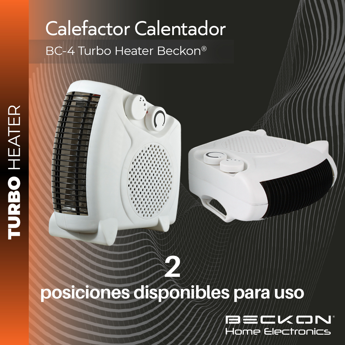 Calefactor Calentador eléctrico compacto 26cm de resistencia para recámara baño estudio hogar TURBO HEATER con termostato 750W / 1500W Beckon
