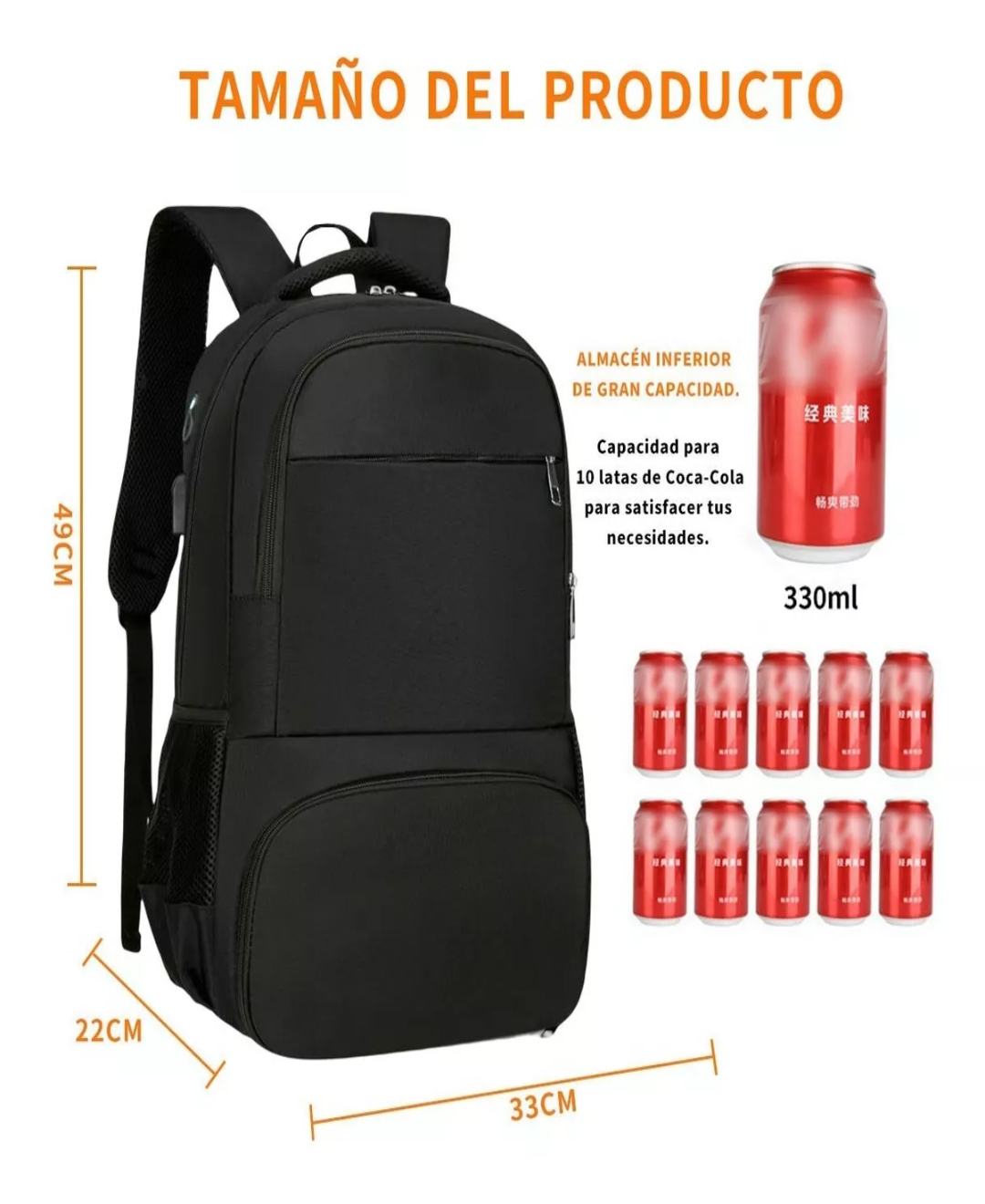 Bolsa De Almuerzo Impermeable Para Portátil Gran Capacidad Mochila De Gran Capacidad 15.6 Con Cargador Usb Con Loncheras Termicas