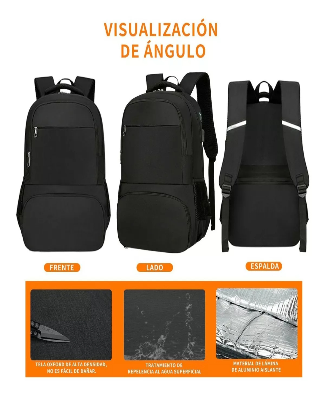 Bolsa De Almuerzo Impermeable Para Portátil Gran Capacidad Mochila De Gran Capacidad 15.6 Con Cargador Usb Con Loncheras Termicas