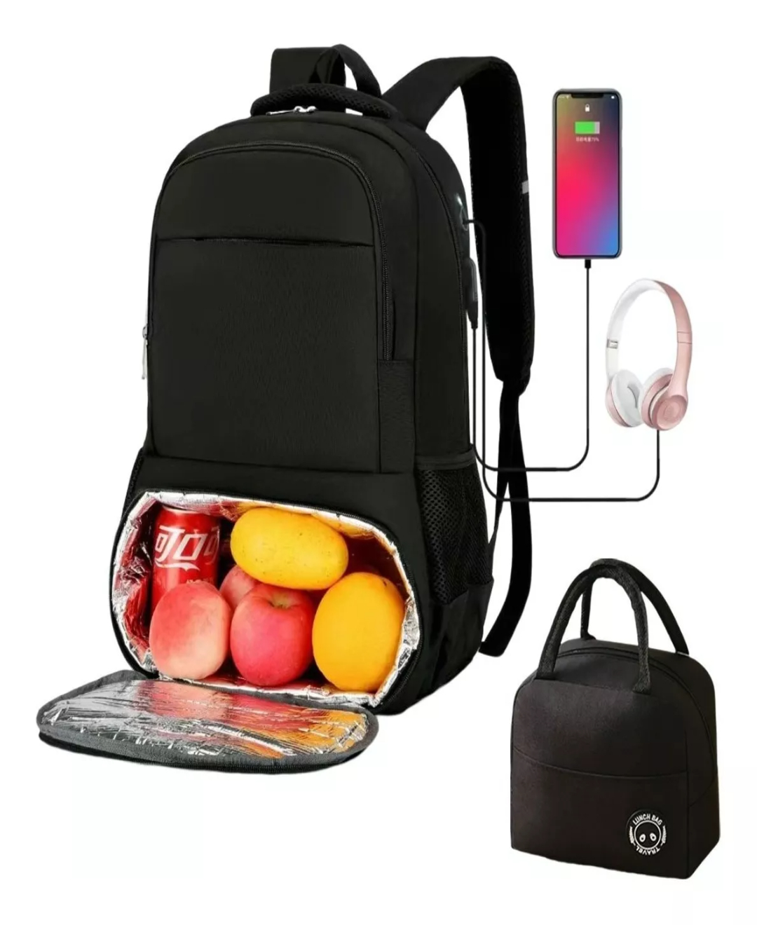 Bolsa De Almuerzo Impermeable Para Portátil Gran Capacidad Mochila De Gran Capacidad 15.6 Con Cargador Usb Con Loncheras Termicas