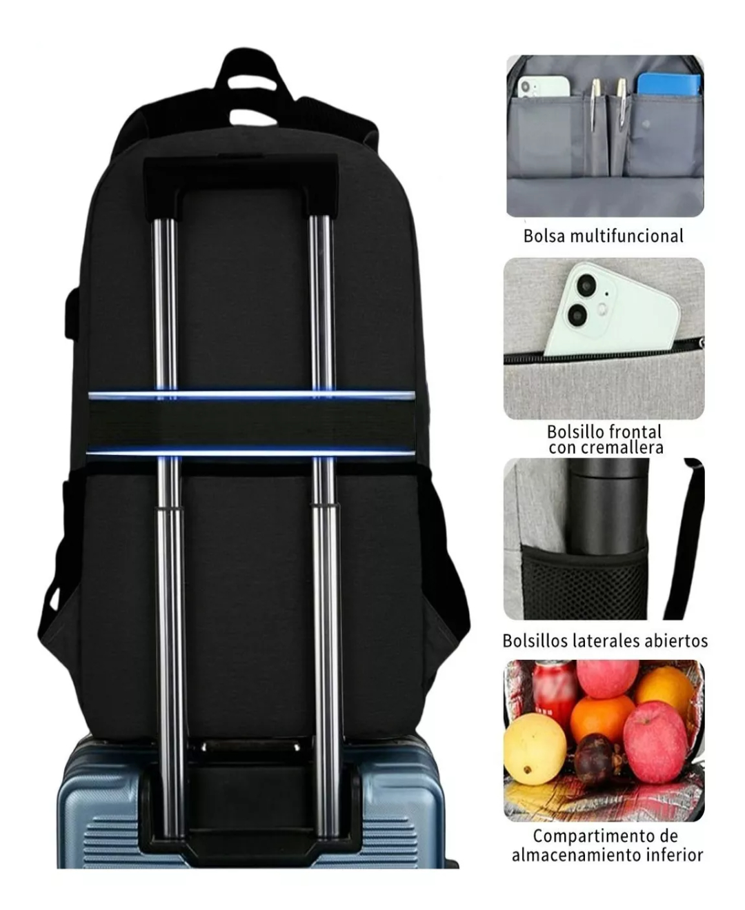 Bolsa De Almuerzo Impermeable Para Portátil Gran Capacidad Mochila De Gran Capacidad 15.6 Con Cargador Usb Con Loncheras Termicas