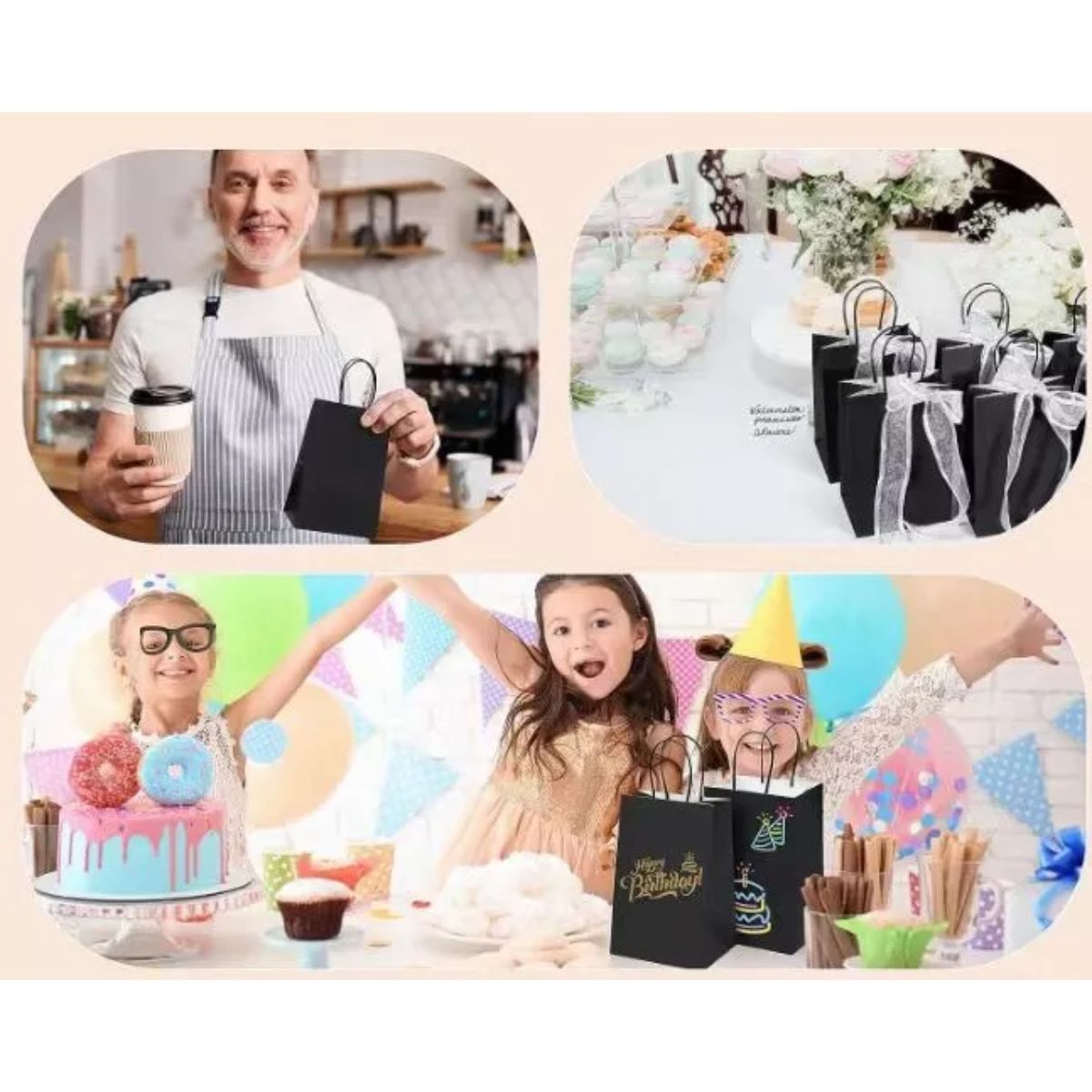 Bolsas Regalo Papel Kraft Bolsas De Dulces Ecológicas 10 Pcs NEGRO