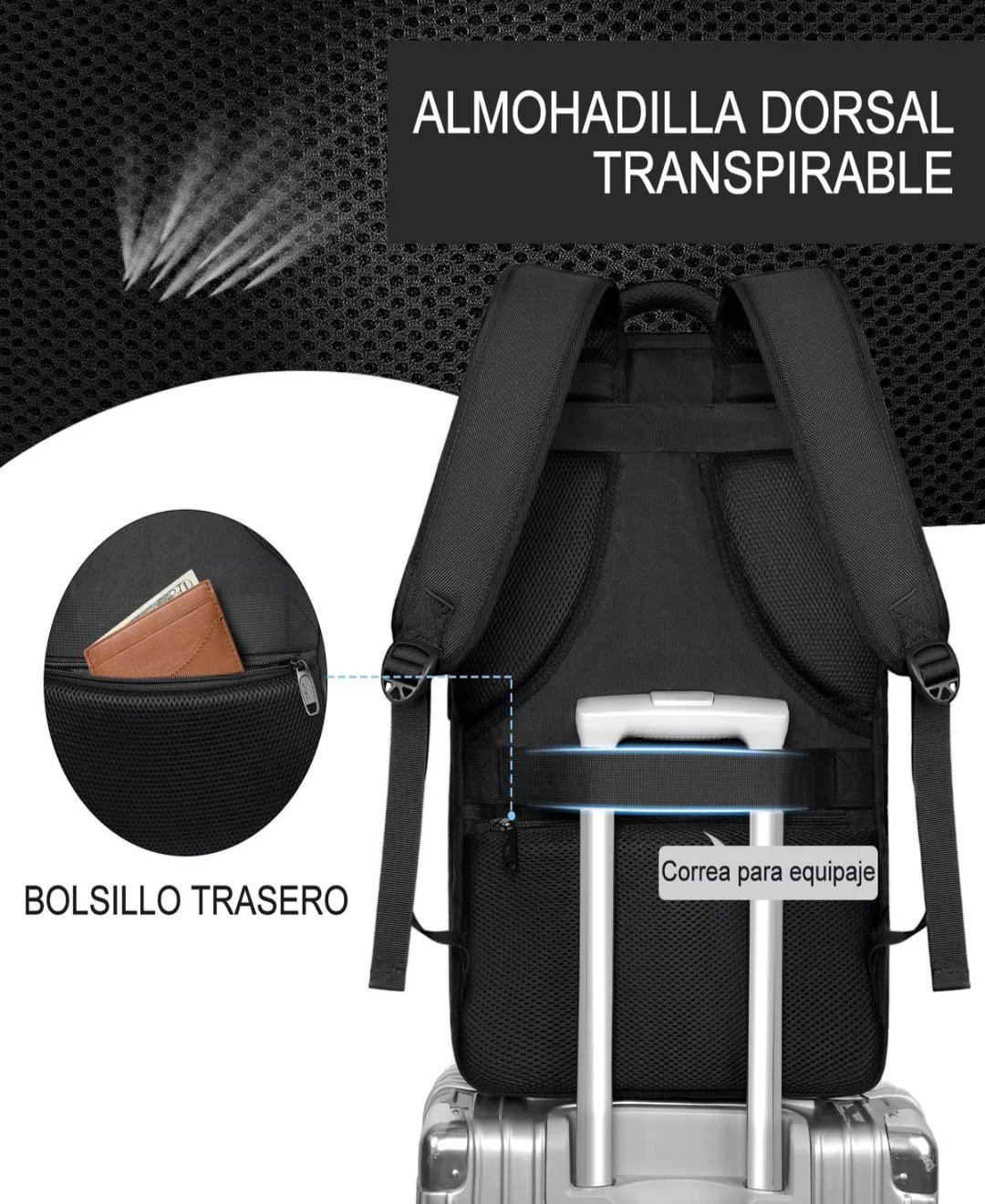 Santiago - Mochila de equipaje de mano para laptop, 22 x 14 x 9 pulgadas,  funda acolchada integrada para laptop, equipaje de mano aprobado para  vuelos