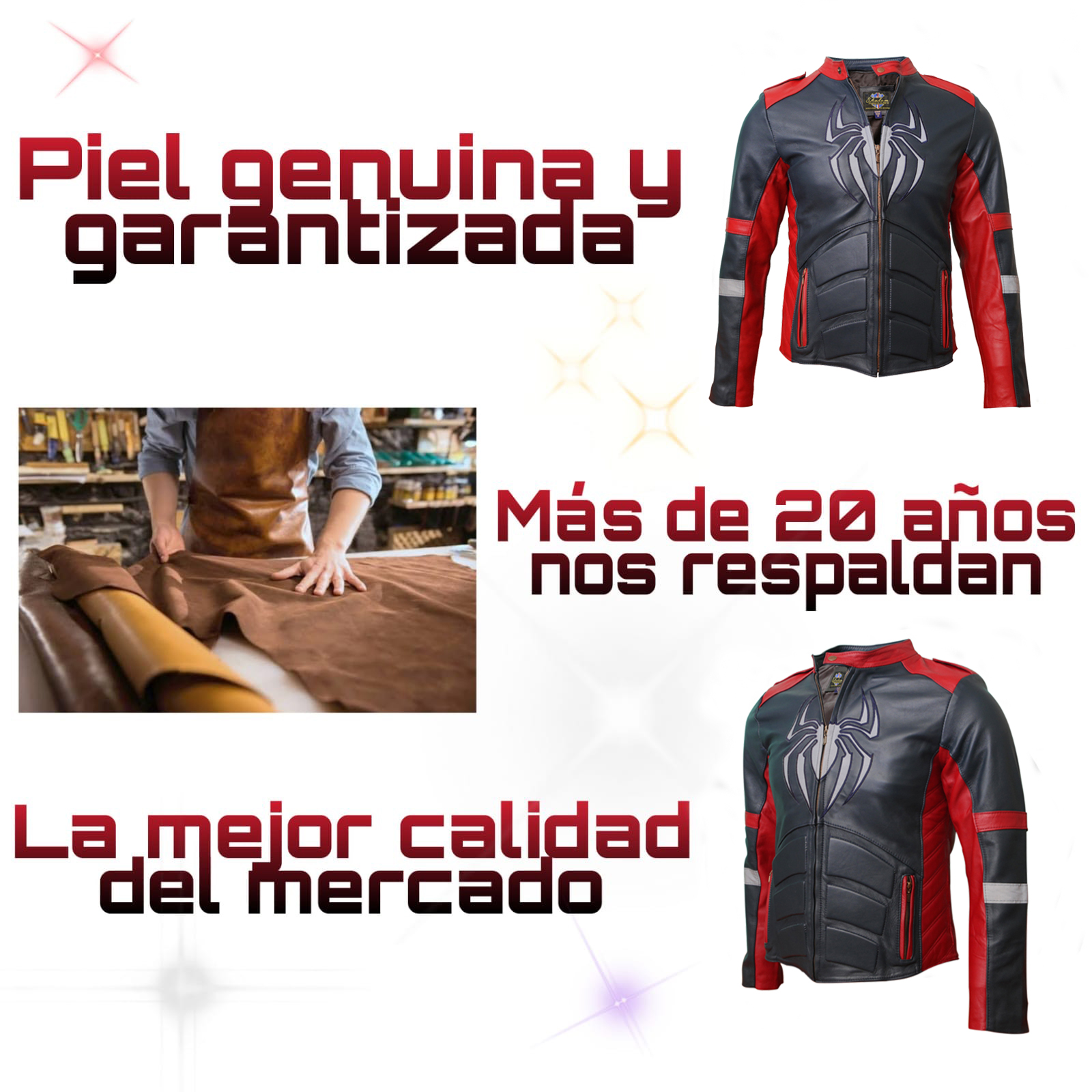 Chamarra de cuero Autentico Spiderman con reflejante caballero incluye regalo un llavero de piel 