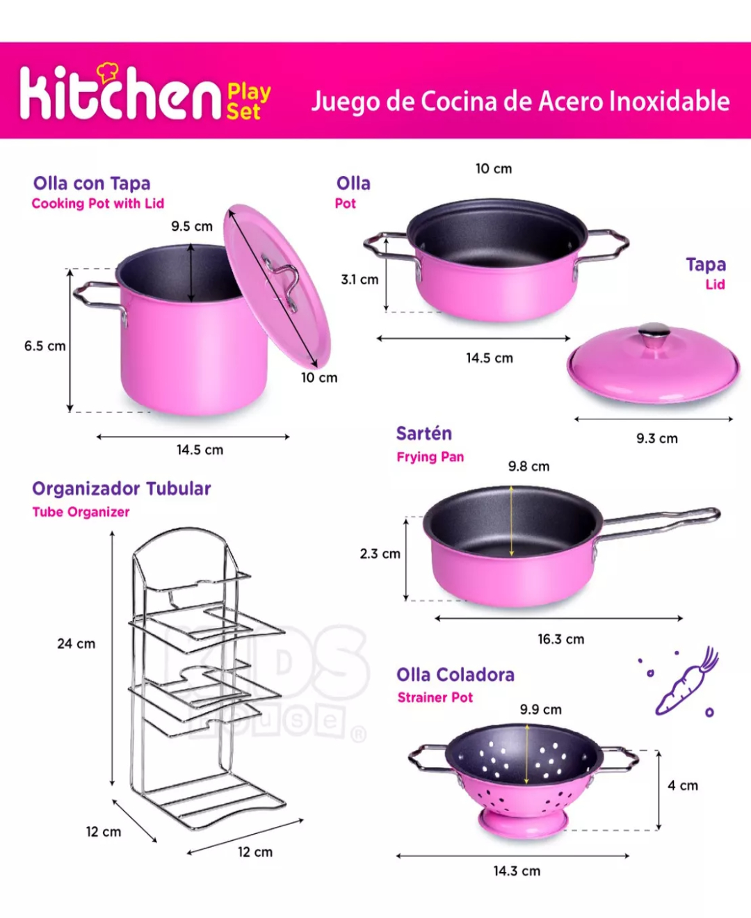 Set De Ollas Para Cocina De Juguete Color Rosa Para Niñas