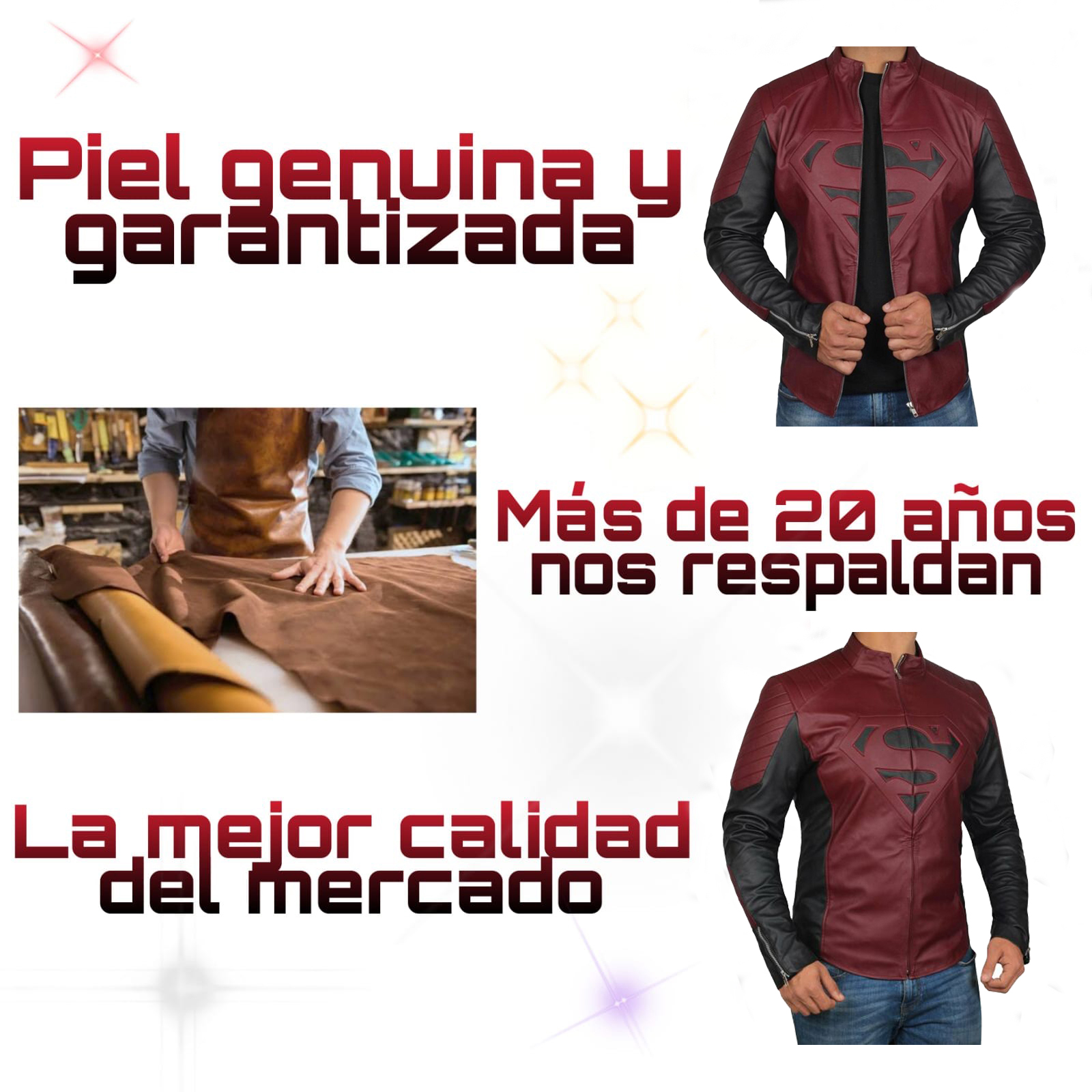Chamarra de cuero Autentico casual Superman caballero incluye regalo un llavero de piel