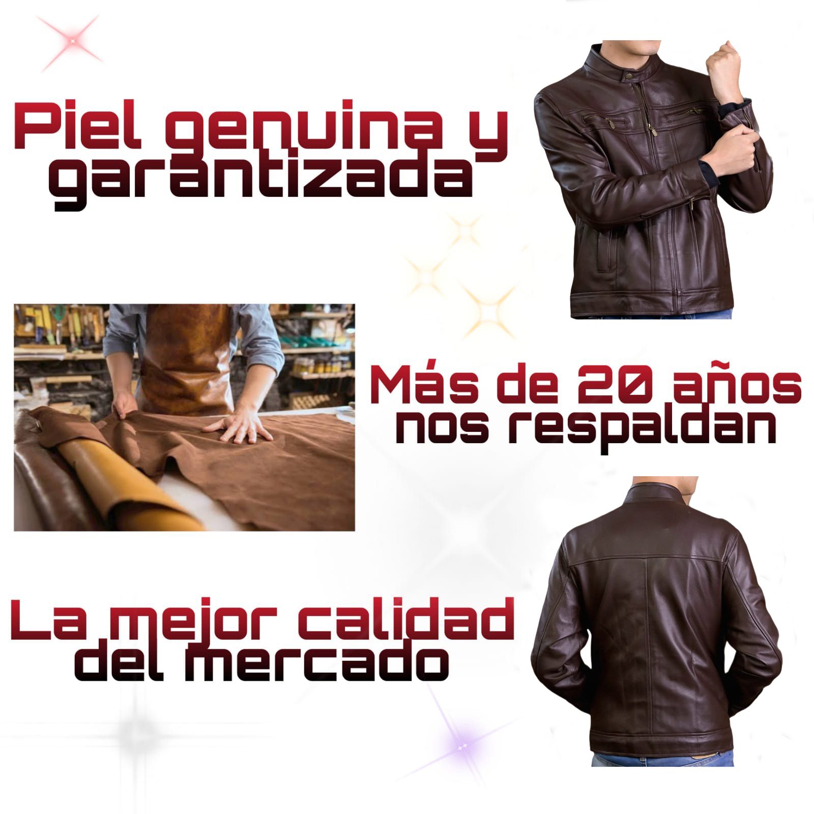 Chamarra de cuero Autentico casual Yago Café para Caballero incluye regalo un llavero de piel 