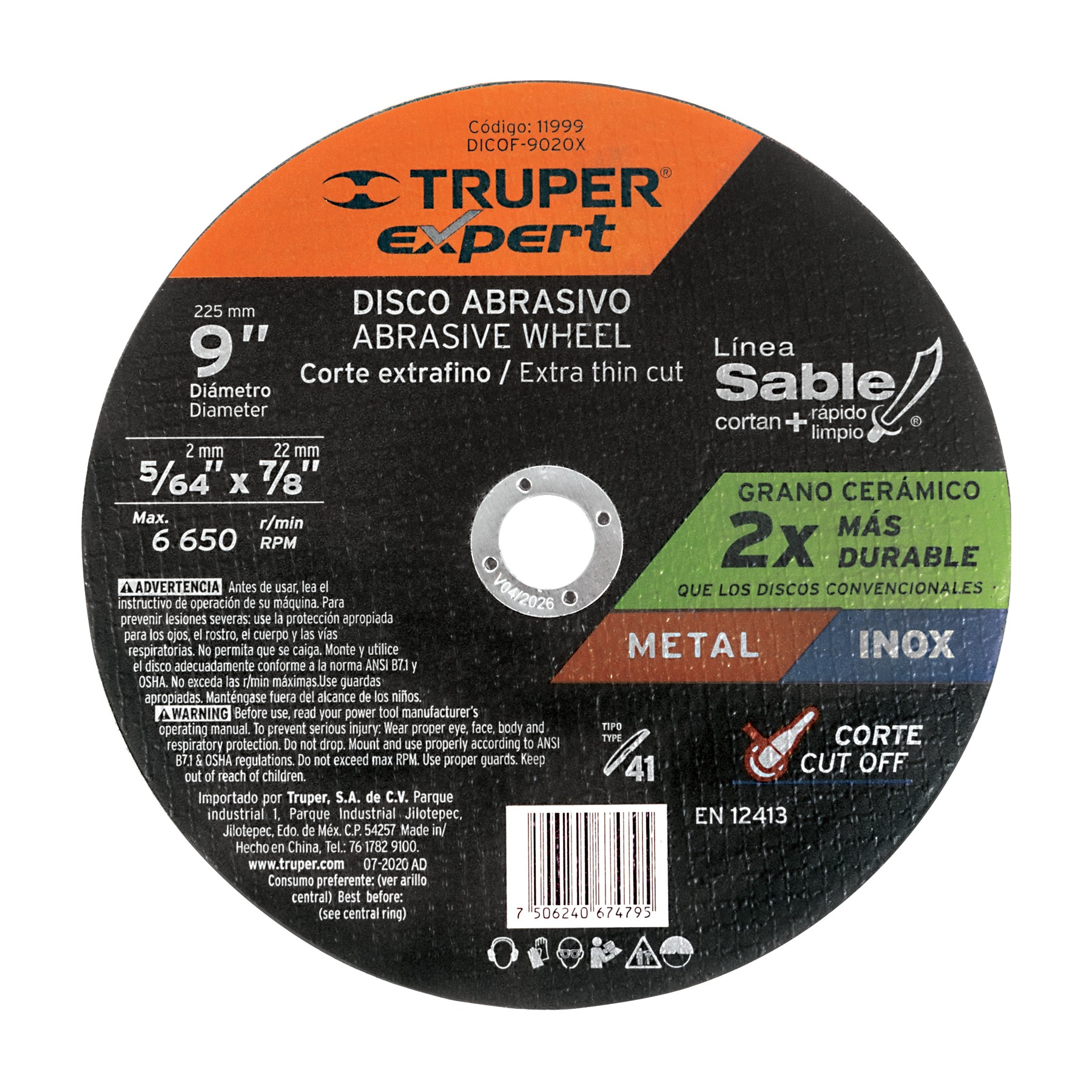 DISCO TIPO 41 DE 9" X 2 MM CORTE FINO DE METAL, TRUPER EXPERT 11999