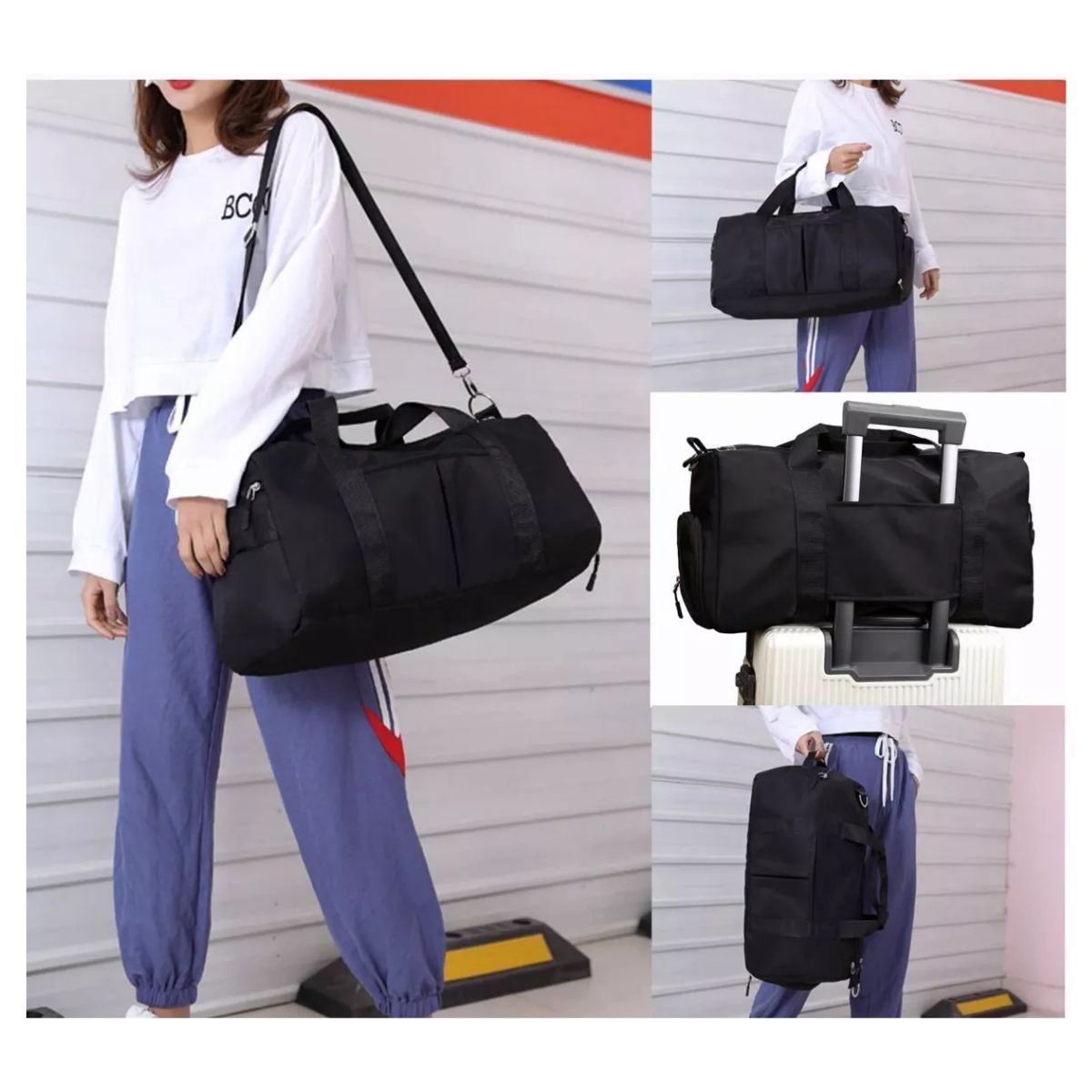 Maleta Deportiva Bolsa Gym Viaje Mochila Fitness Bag, Color Negro