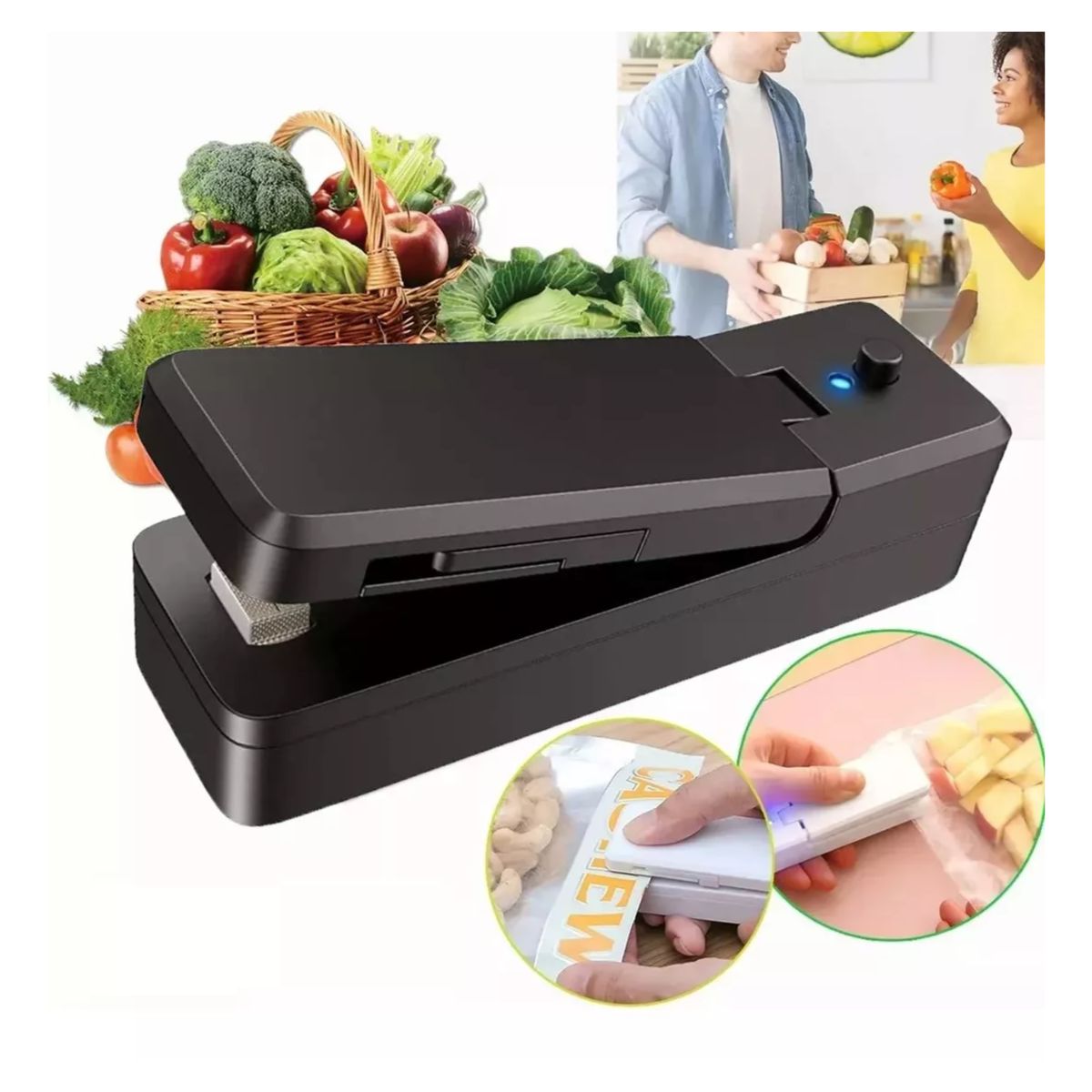 Máquina Selladora Bolsas Plásticas Mini Portátil Recargable Negro