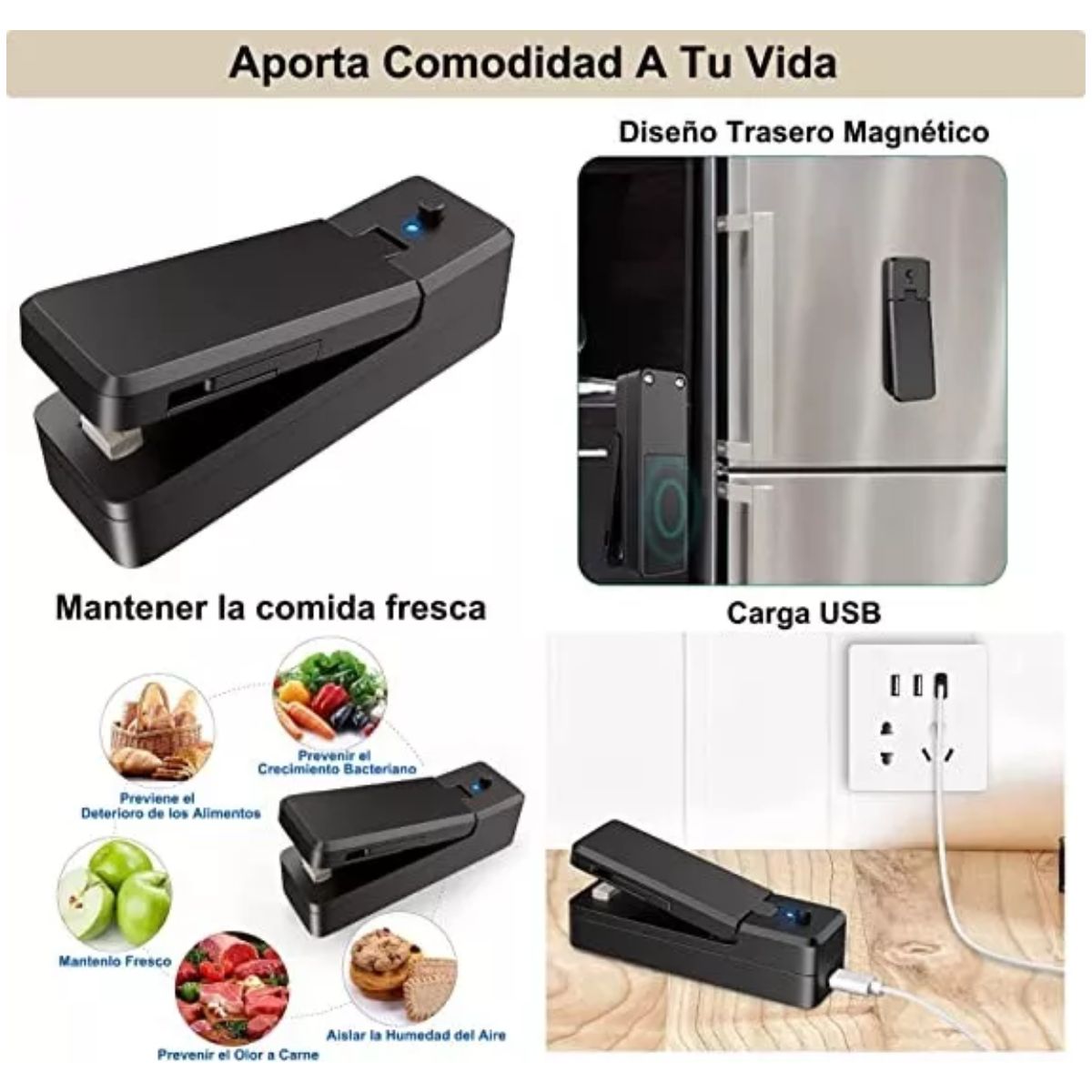 Máquina Selladora Bolsas Plásticas Mini Portátil Recargable Negro