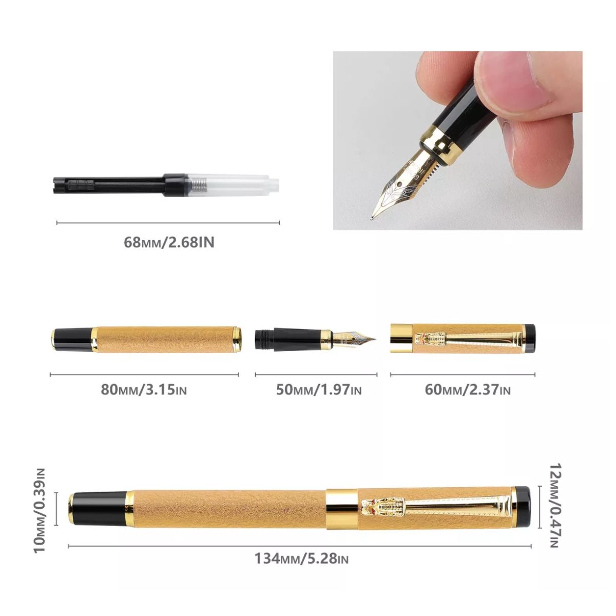 Estilográfica De Alta Calidad Con Tinta Incluida boligrafos Dorado
