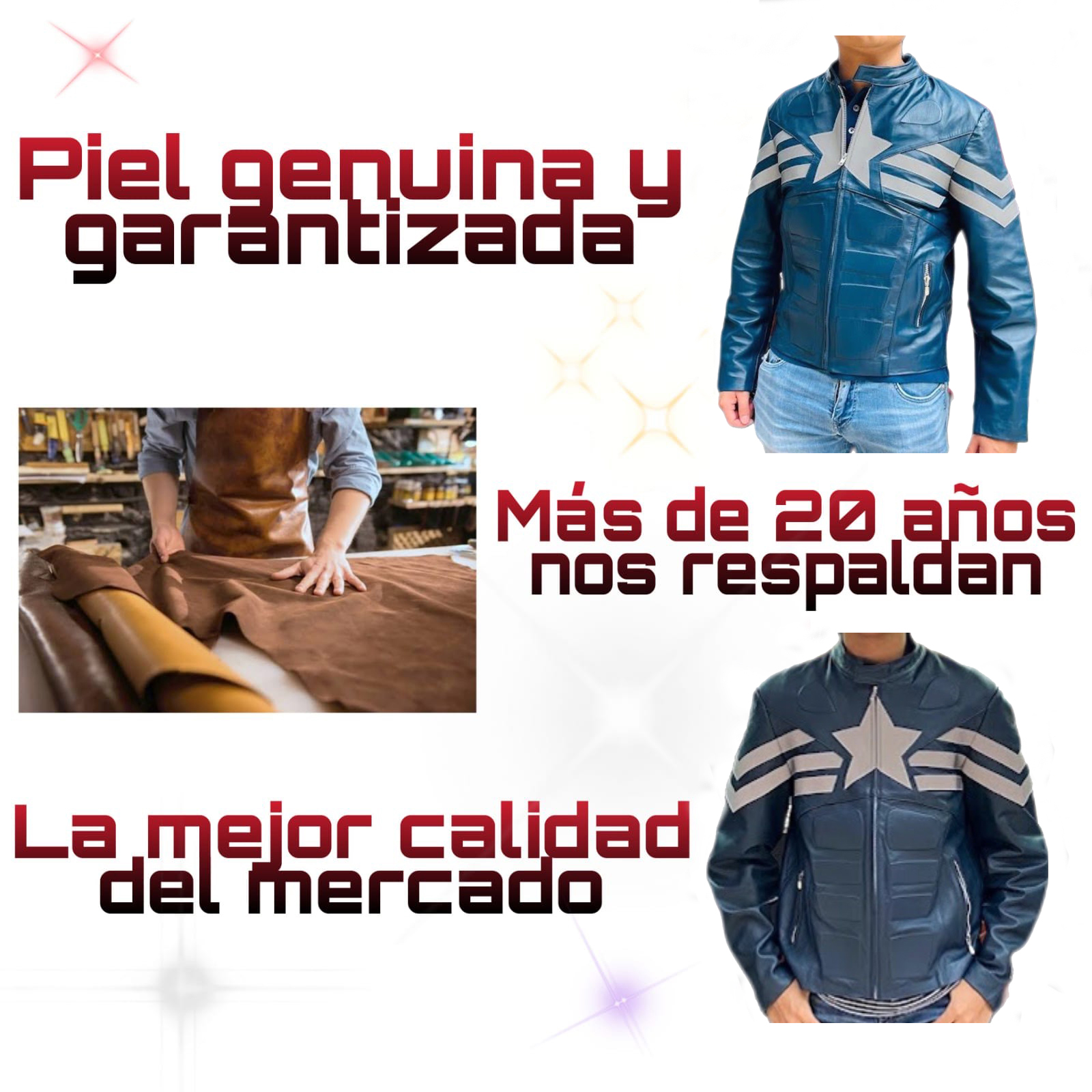 Chamarra de cuero Autentico casual Capitán América para Caballero incluye regalo un llavero de piel 