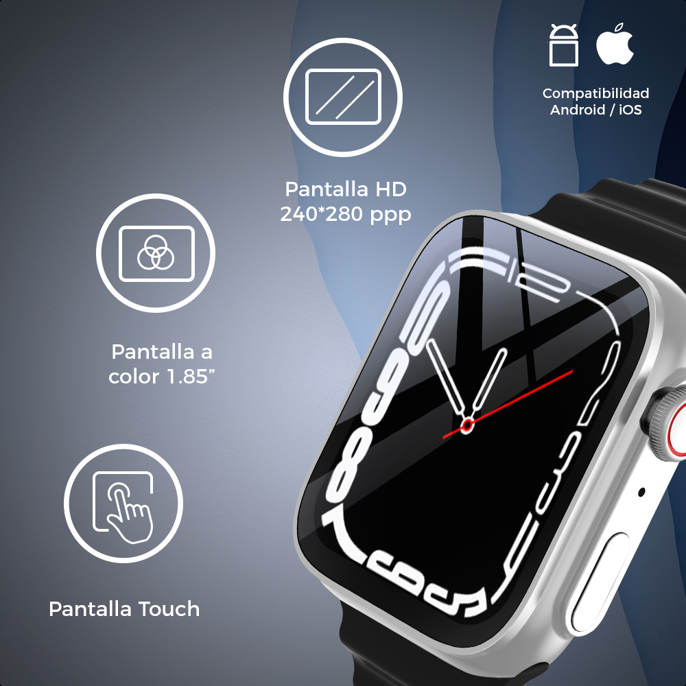 Smartwatch Silver Pantalla 1.3 Ginga Con Ip67 Correa Naranja