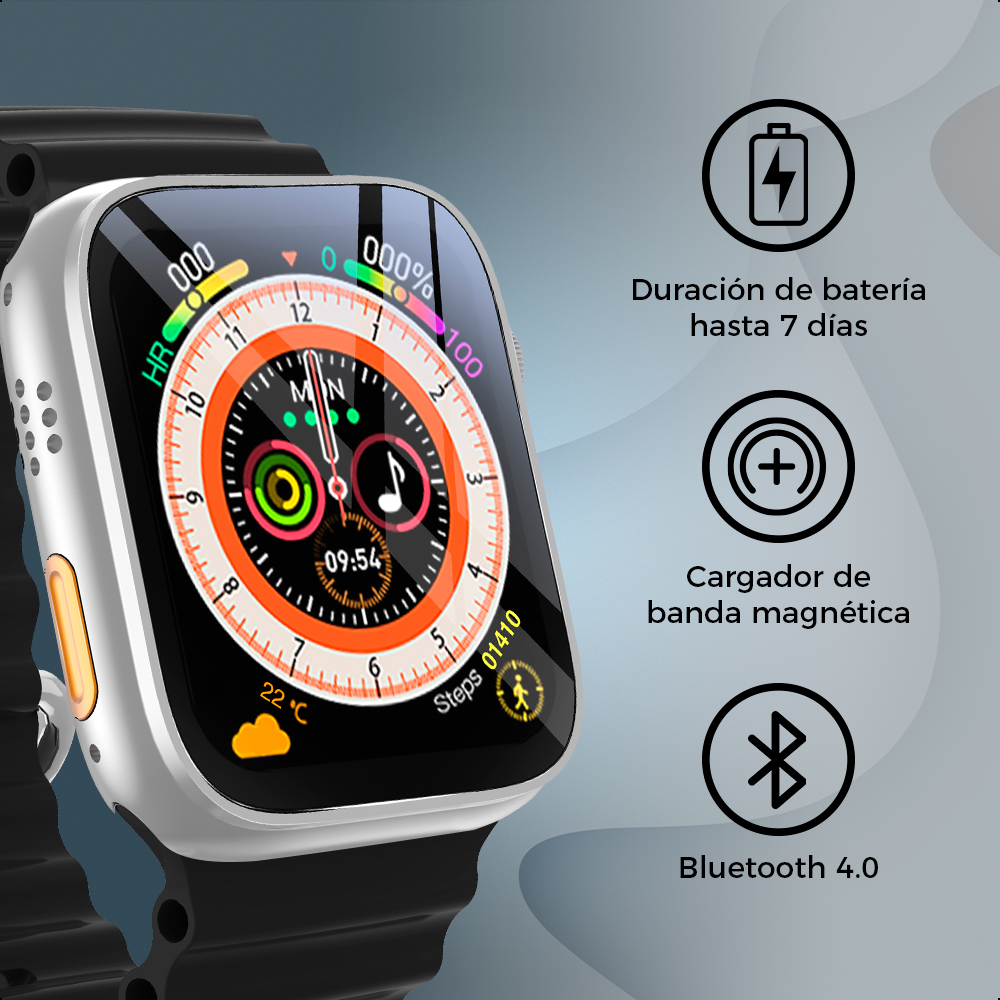 Smartwatch Silver Pantalla 1.3 Ginga Con Ip67 Correa Naranja