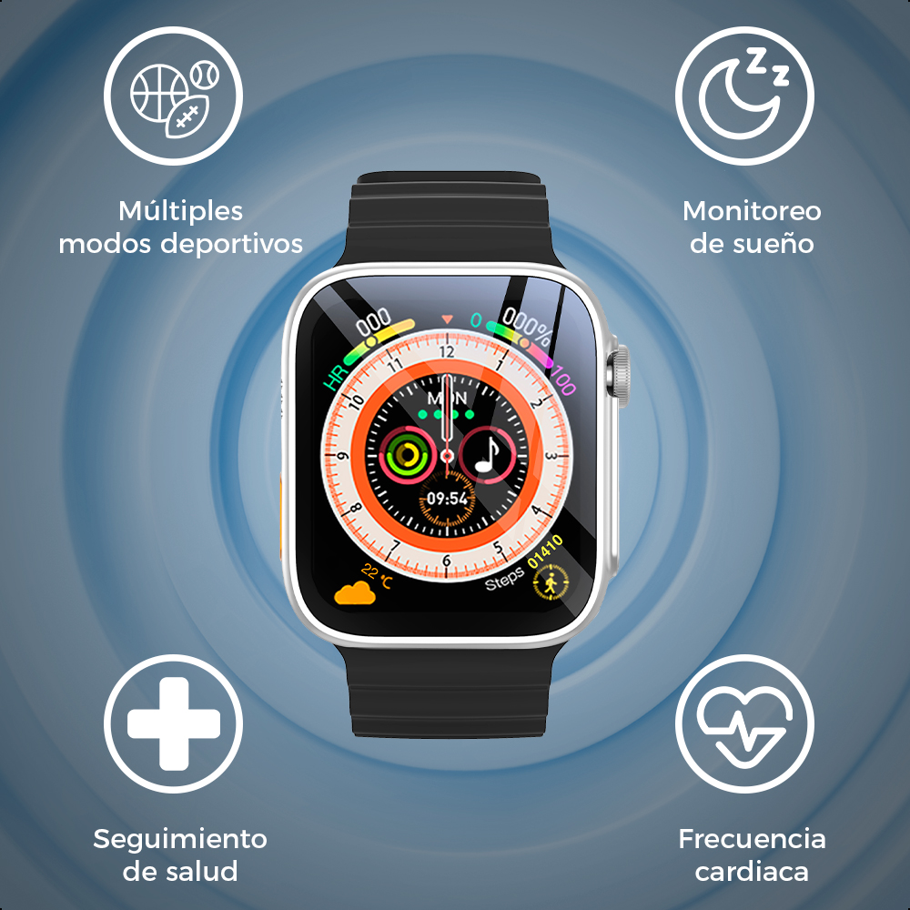 Smartwatch Silver Pantalla 1.3 Ginga Con Ip67 Correa Naranja