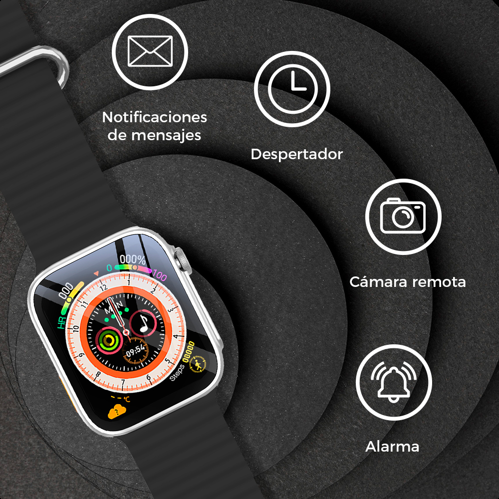 Smartwatch Silver Pantalla 1.3 Ginga Con Ip67 Correa Naranja