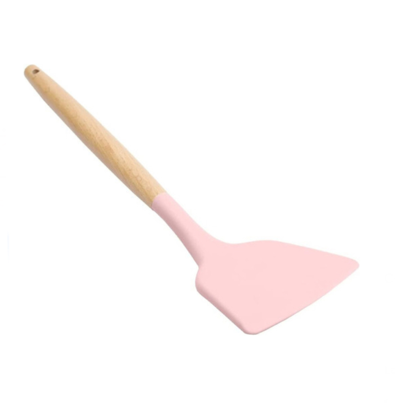 Utensilios De Cocina Mango De Silicona Y Madera 12 Pz Color Rosa