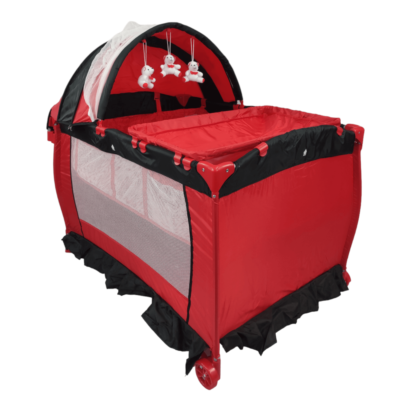 Cuna Corral para Bebe Plegable,Cambiador,Organizador  - Rojo.