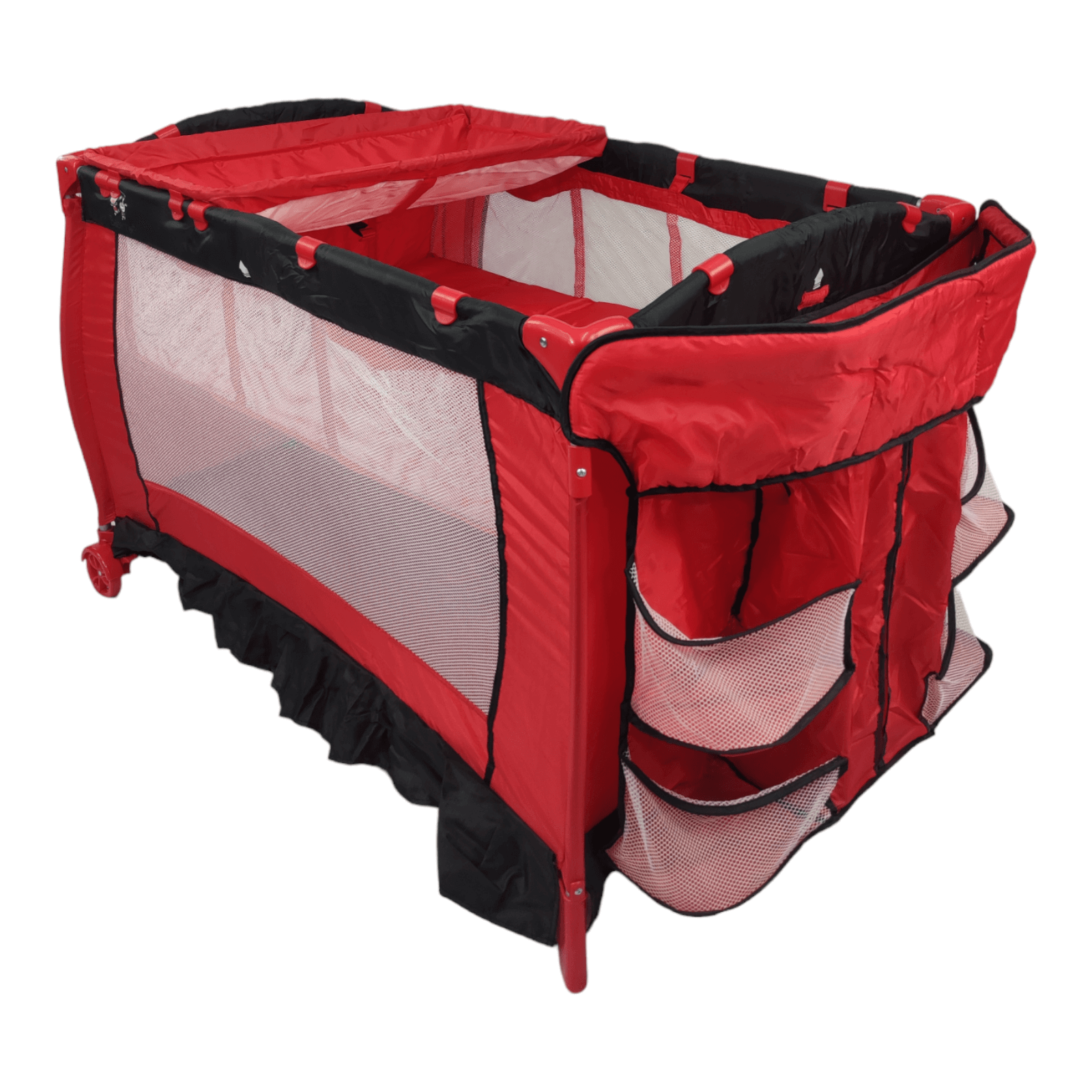 Cuna Corral para Bebe Plegable,Cambiador,Organizador  - Rojo.