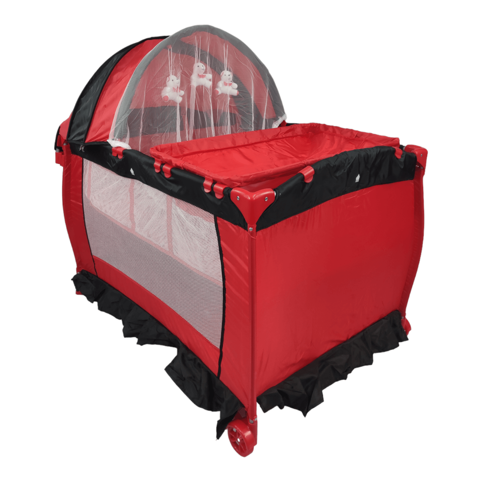 Cuna Corral para Bebe Plegable,Cambiador,Organizador  - Rojo.