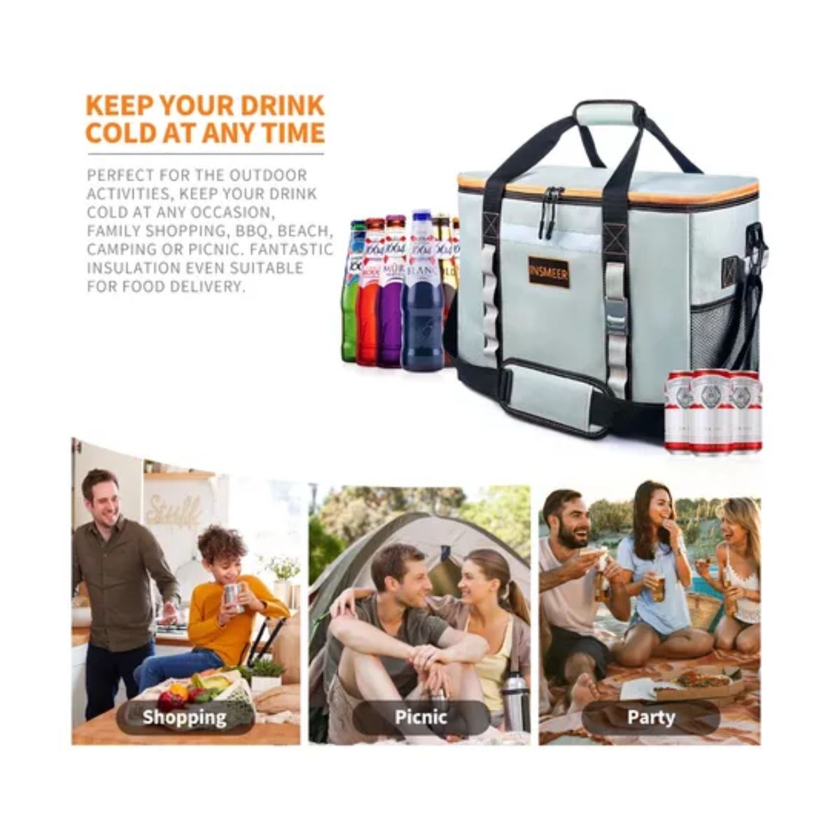 Hielera Portatil 48l Bolsa Térmica Para 65 Latas, Gris