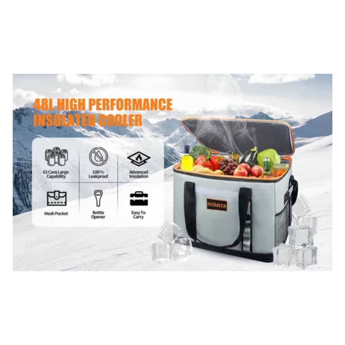 Hielera Portatil 48l Bolsa Térmica Para 65 Latas, Gris