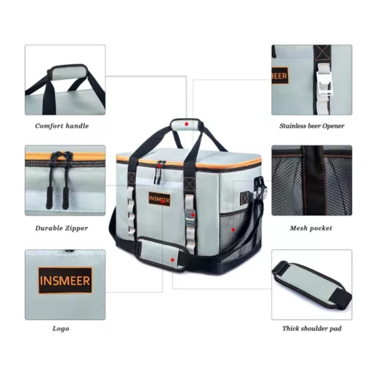 Hielera Portatil 48l Bolsa Térmica Para 65 Latas, Gris