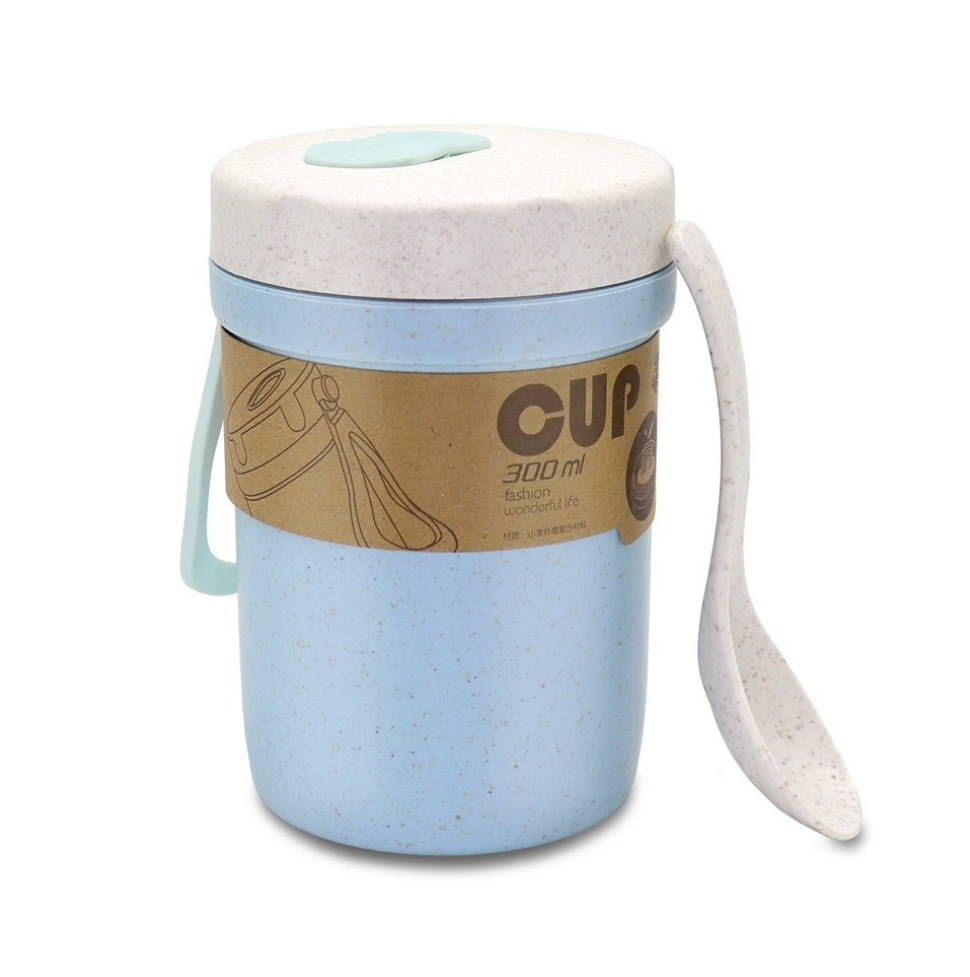 Vaso Recipiente Para Comida Lunch Con Asa De Silicona 300ml azul