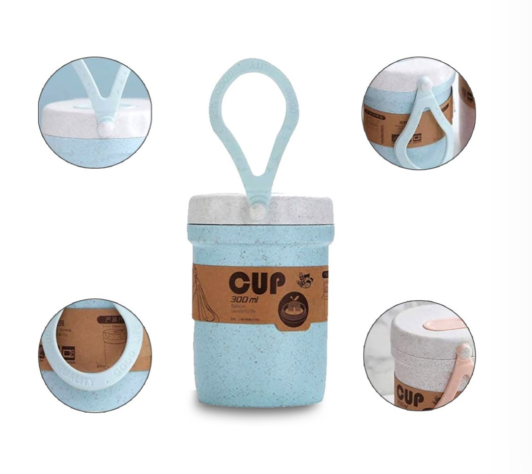 Vaso Recipiente Para Comida Lunch Con Asa De Silicona 300ml azul