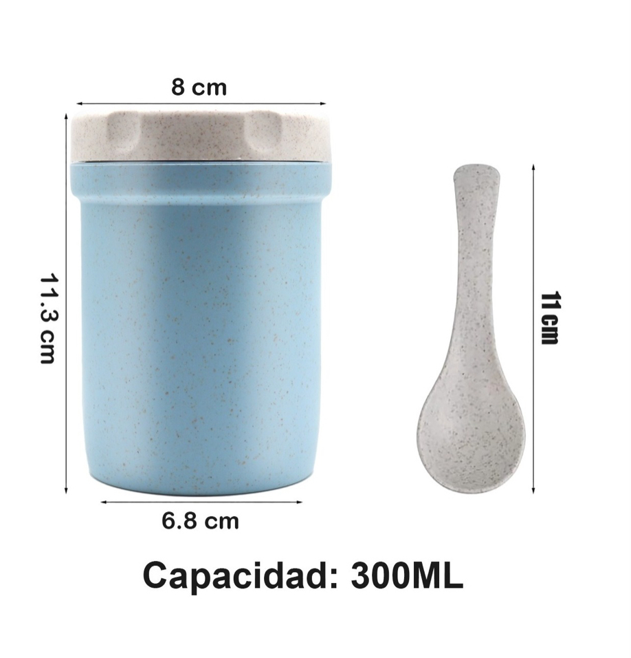 Vaso Recipiente Para Comida Lunch Con Asa De Silicona 300ml azul