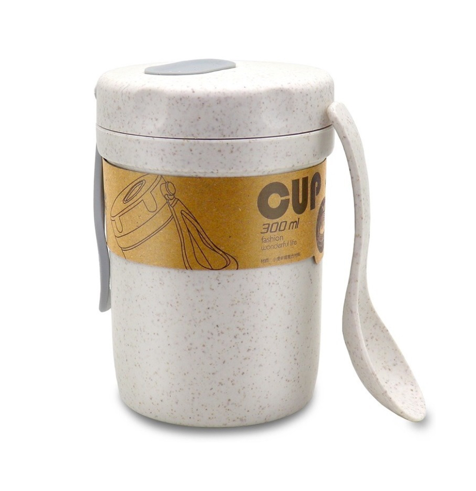 Vaso Recipiente Para Comida Lunch Con Asa De Silicona 300ml gris