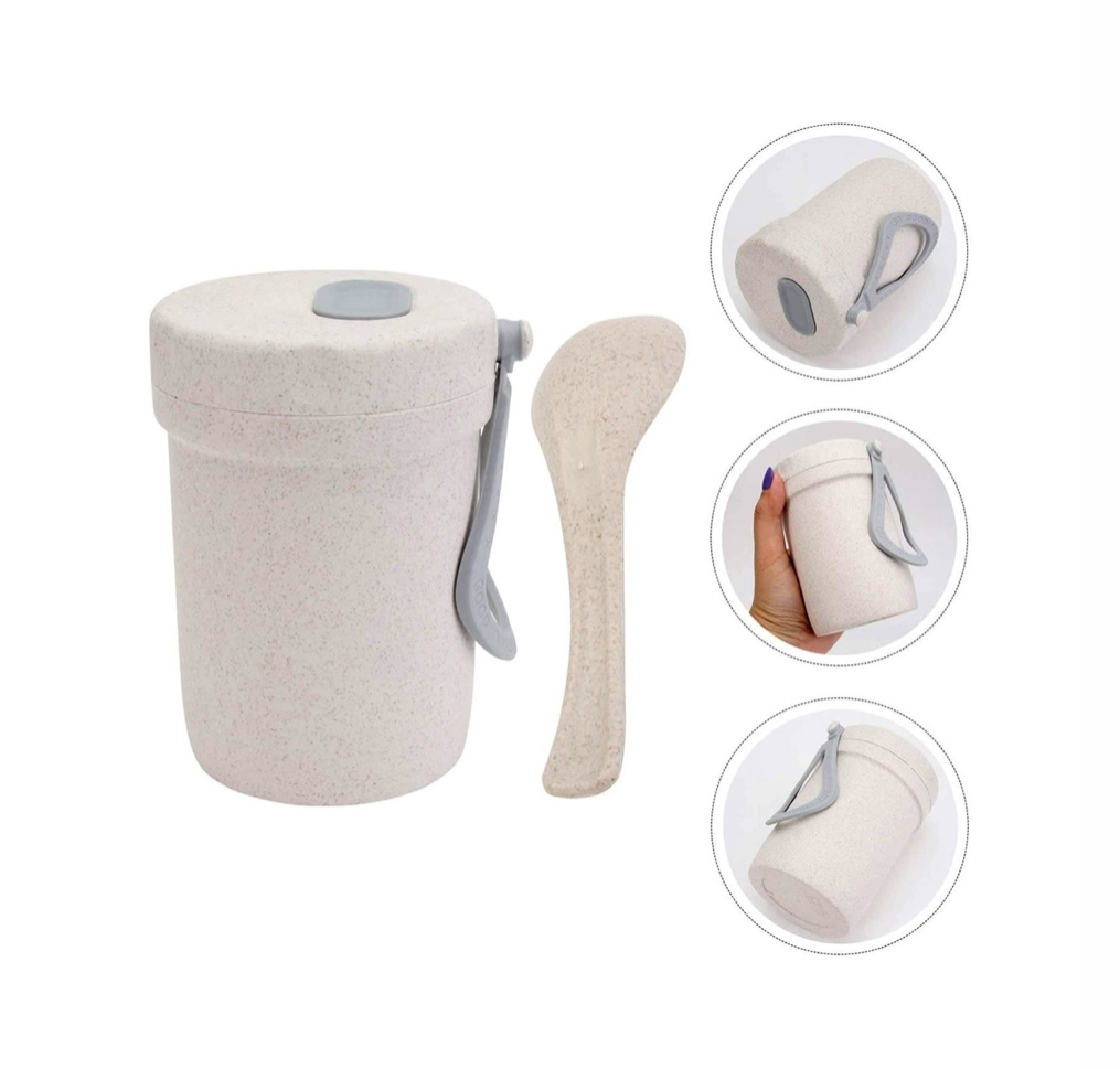 Vaso Recipiente Para Comida Lunch Con Asa De Silicona 300ml gris